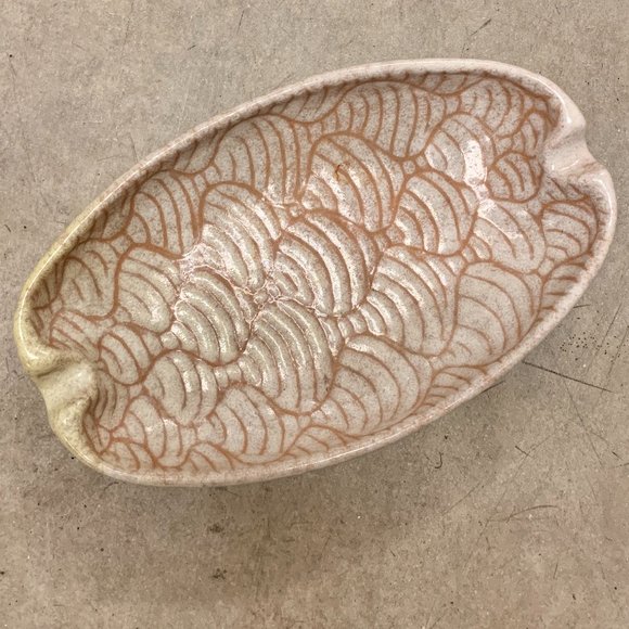 Vintage Italy Midcentury Modernist Pottery MCM Cigar Ashtray Dish Bowl Beige Tan